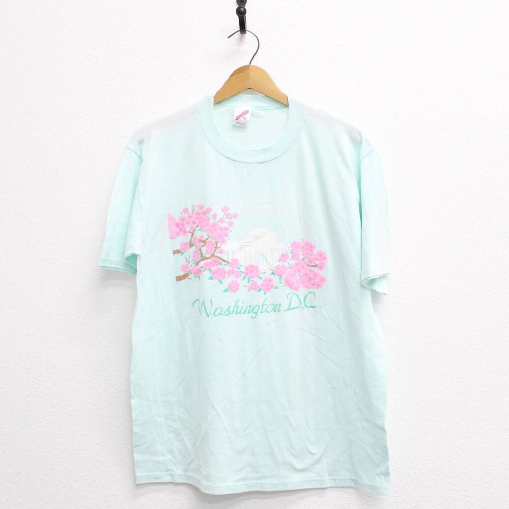Vintage 80s Washington DC Cherry Blossoms Green T-Shirt Men’s XL